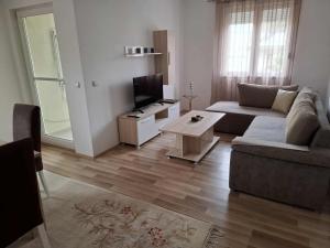 a living room with a couch and a tv at Apartments Josif in Gevgelija