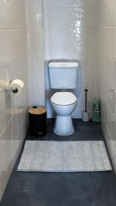 a bathroom with a white toilet and a rug at Spacious Guest Studio - En-Suite - Central - Calm View in London