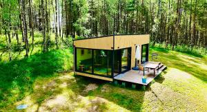 a small house in the middle of a forest at Dobrostan Domek w Naturze in Szafarnia