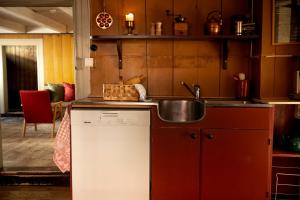 a kitchen with a sink and a dishwasher at Per Amundsagården in Røros