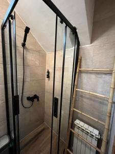 a shower with a glass door in a bathroom at Holiday Central House in Sarajevo +28 photos