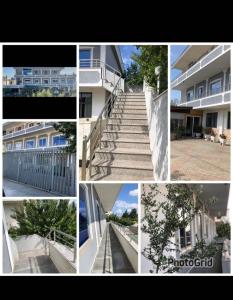 a collage of photos of a building and stairs at Ornela Apartments in Durrës