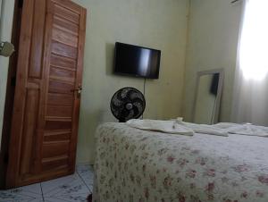 a bedroom with a bed and a television on the wall at Pousada kurasi alter in Alter do Chao