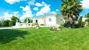 een huis met een palmboom en een grasveld bij Villa Menea con Piscina e Spa nel Salento in Casarano +86 foto's