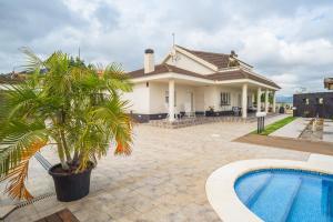 a house with a palm tree and a swimming pool at Holiday Villa Benmar in Castellón de la Plana