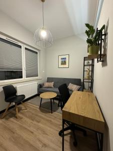 a living room with a couch and a table at Salsa Apartament in Kraków