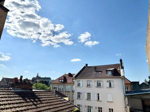 a view of roofs of buildings in a city at Le Graoully in Metz
