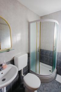 Un baño con ducha, inodoro y lavabo. en Sobe Kozina, en Međugorje