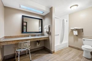 a bathroom with a sink and a toilet and a mirror at Days Inn by Wyndham Bainbridge in Bainbridge +37 photos
