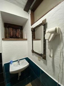 a bathroom with a sink and a hair dryer at Staryi Krakiv in Lviv