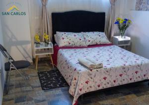 Giường trong phòng chung tại Aparta Hotel en San Carlos