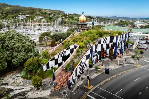 an aerial view of a city with a street at BK's Pohutukawa Lodge in Whangarei