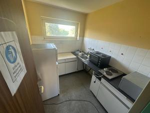 a small kitchen with a sink and a refrigerator at Turp Residenz in Blomberg