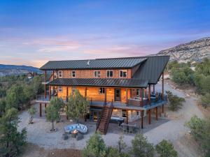 an aerial view of a house with a metal roof at Twilight Ridge Zion Basecamp with All the Extras in Orderville