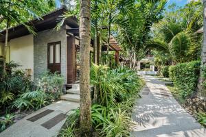 a house with palm trees and a walkway at Baan Chaweng Beach Resort & Spa - SHA Extra Plus in Chaweng