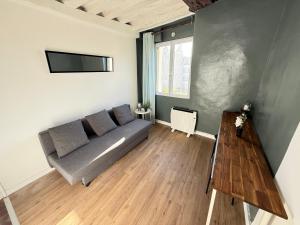 a living room with a couch and a tv at Chez Eric Studio au coeur de Châtelet in Paris