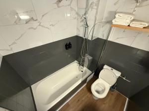 a bathroom with a toilet and a tub and a sink at Chez Eric Studio au coeur de Châtelet in Paris