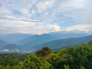 a view of a mountain range with trees in the foreground at Valley Mist rooms & kitchen in Ravangla +5 photos