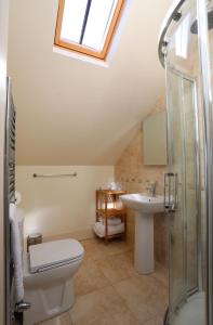a bathroom with a toilet and a sink at Vesta View & Shepherds Retreat in Hexham +39 photos