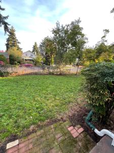 a garden with a green hose in a yard at Charming 2 bedroom house 1 mile from U of O in Eugene +5 photos