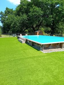 a large swimming pool in a field of grass at La maison de pescate in Souprosse