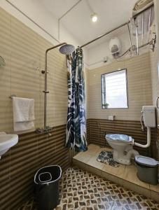 パンチガニにあるHotel Greek Glory,Panchganiのシャワー、トイレ、洗面台を備えたバスルーム