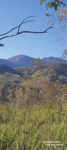a view of a field of grass with mountains in the background at EcoCamping Jacaré in Baependi