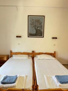 two beds in a bedroom with a picture on the wall at Studio Pavlos in Dassia