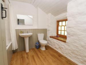 a bathroom with a toilet and a sink and a window at Llys Emrys in Caernarfon +32 photos
