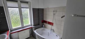 un bagno con vasca e lavandino di Apartament Przedzamcze a Toruń