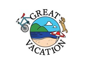 a drawing of a beach with a bike and a vacation at GREAT VACATION in Ōhama