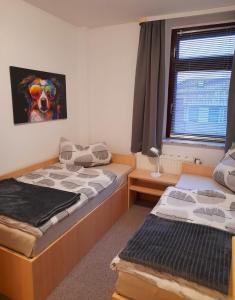 En eller flere senge i et værelse på Großzügige, komfortable Wohnung + 8 billeder