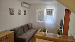 a living room with a couch and a television at Vito Apartments Sutomore in Sutomore