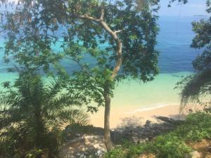 a painting of a tree and a beach at Happy Komba Lodge in Nosy Komba