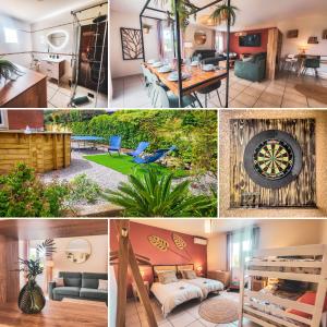 a collage of photos of a house at Au cœur des vignes, Villa Aramonie, Piscine privée in Laurens