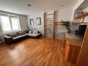 a living room with a couch and a tv at apartmán minimal in Spišská Nová Ves