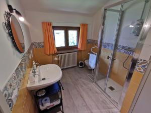 a bathroom with a shower and a sink at Rosso di Sera B & B in Pralungo