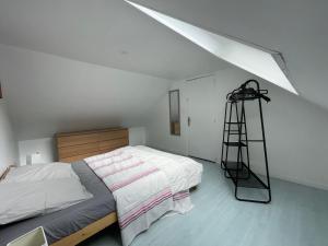 a bedroom with a bed with a ladder next to it at Appart 2 à croix in Croix