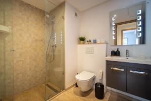 een badkamer met douche, toilet en wastafel bij studio cosy Maarif stade med V in Casablanca +9 foto's
