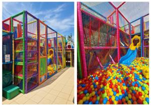 two pictures of a playground with a pile of balls at FAMILY KIDS VILLAGE Riva dei Pini in Lido di Fermo