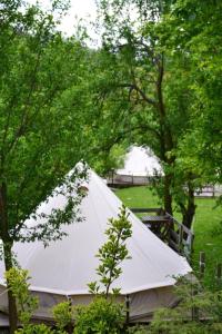 a white tent in a field with trees at Tinutul Luanei Glamping Resort in Bozioru