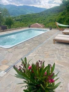 a swimming pool with a view of a mountain at Вила Китна in Lozno