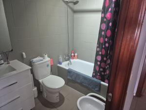 une salle de bain avec toilettes, lavabo et douche dans l'établissement Habitación cerca de Bilbao, à Leioa