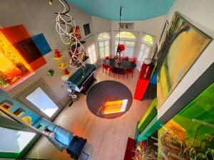 an overhead view of a living room with a table at Bayview Private Retreat in Vallejo