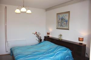 una camera da letto con un letto con una coperta blu di Apartments Nada a Pag