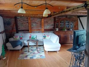 Una sala de estar con un sofá y un televisor. en Villa Windschief, en Thale