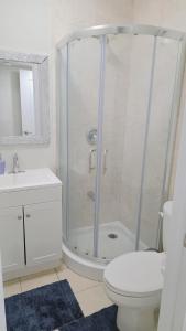 een badkamer met een douche, toilet en wastafel bij Beautiful Studio with Patio in Mississauga in Mississauga +9 foto's