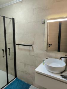 a bathroom with a white sink and a mirror at Les 2 Rives in Toulon