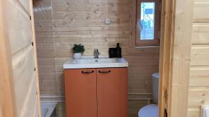 a bathroom with a sink and a toilet at Экохаус Бурабай 1 in Borovoye
