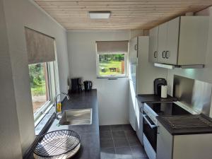 a kitchen with a sink and a counter top at Daemningen at Gammel Rye in Ry